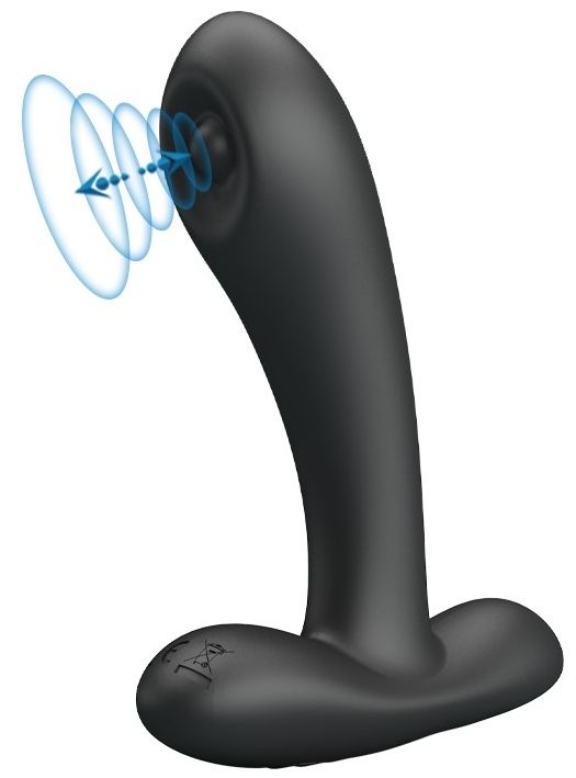 Schwarzes Wellness-Produkt. Design mit gebogenem Schaft. Blaue Wellen-Illustration an der Spitze.