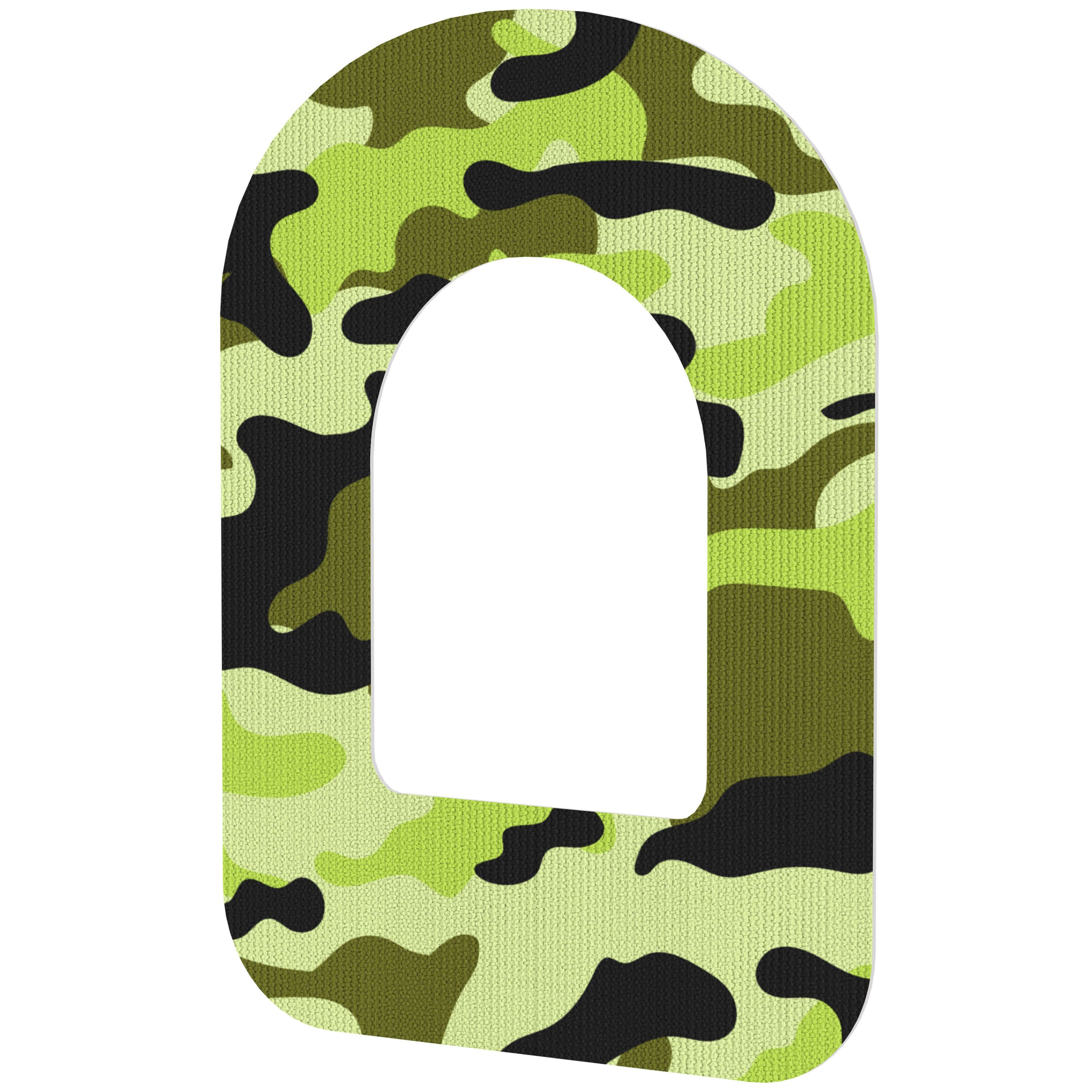 Ringpflaster mit Tarnmuster. Grün, schwarz und beige. Rechteckige Form mit abgerundeten Ecken.