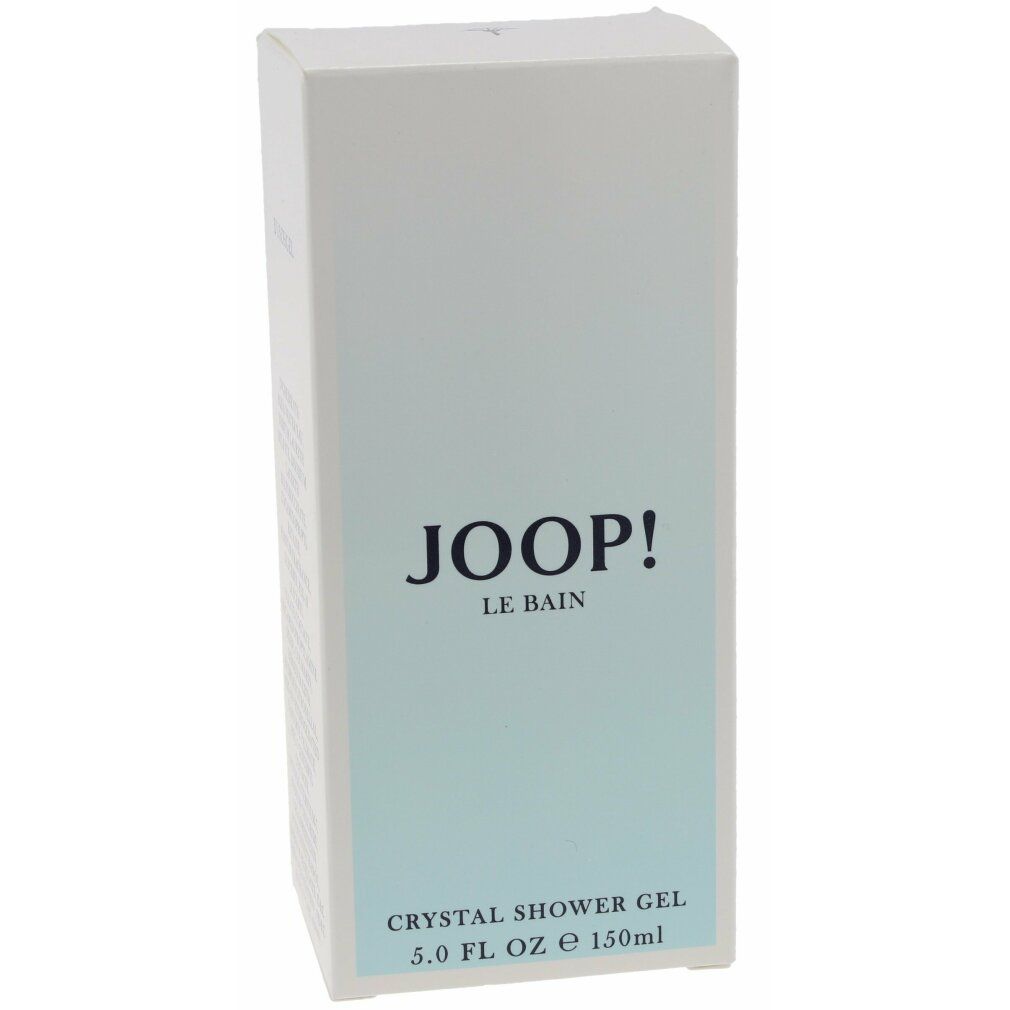 Weißer Karton mit JOOP! Le Bain Aufdruck. Text: Crystal Shower Gel. Blaue Farbverläufe. 150ml.