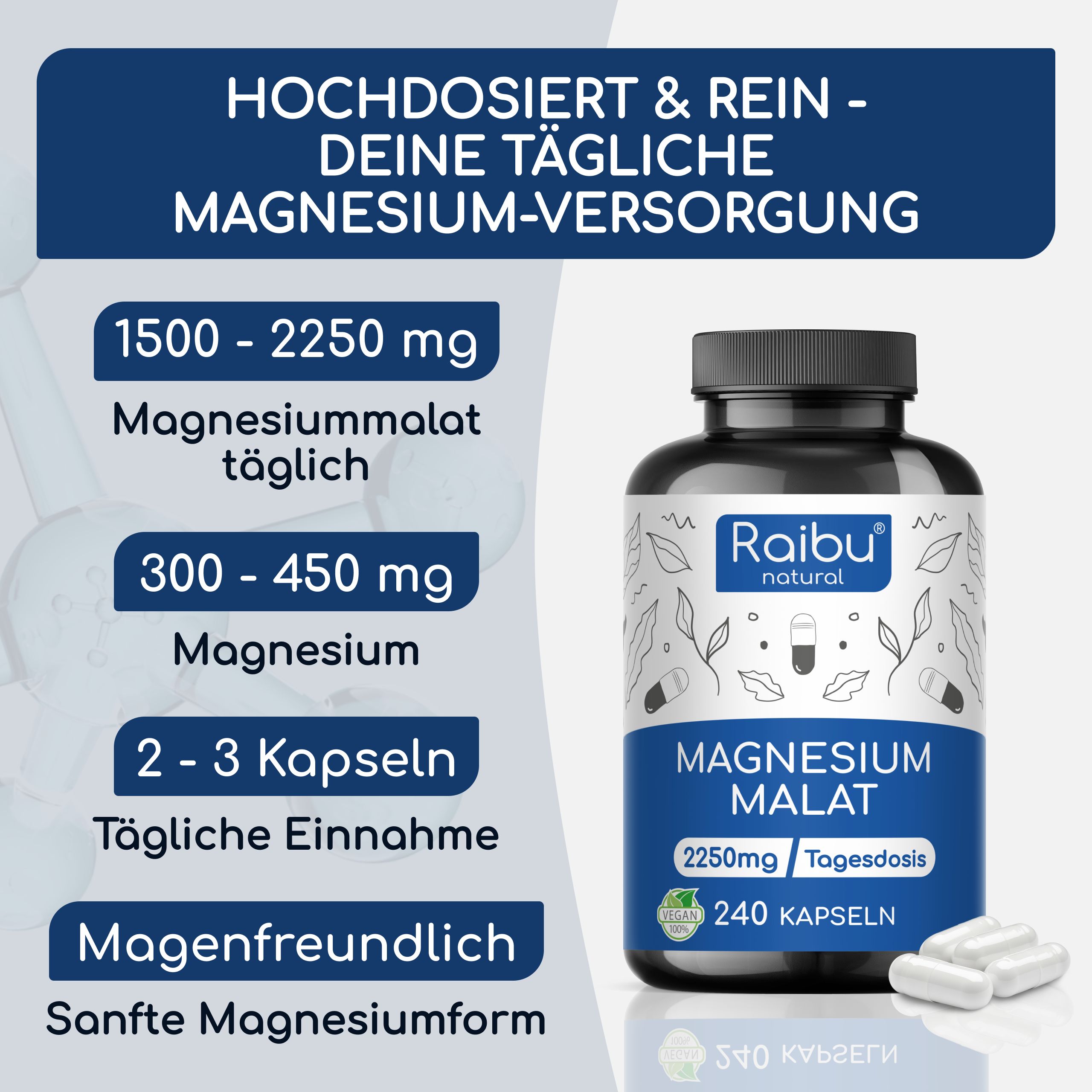 Magnesium Malat - Für Energiestoffwechsel, Müdigkeit & Muskelfunktion - Raibu