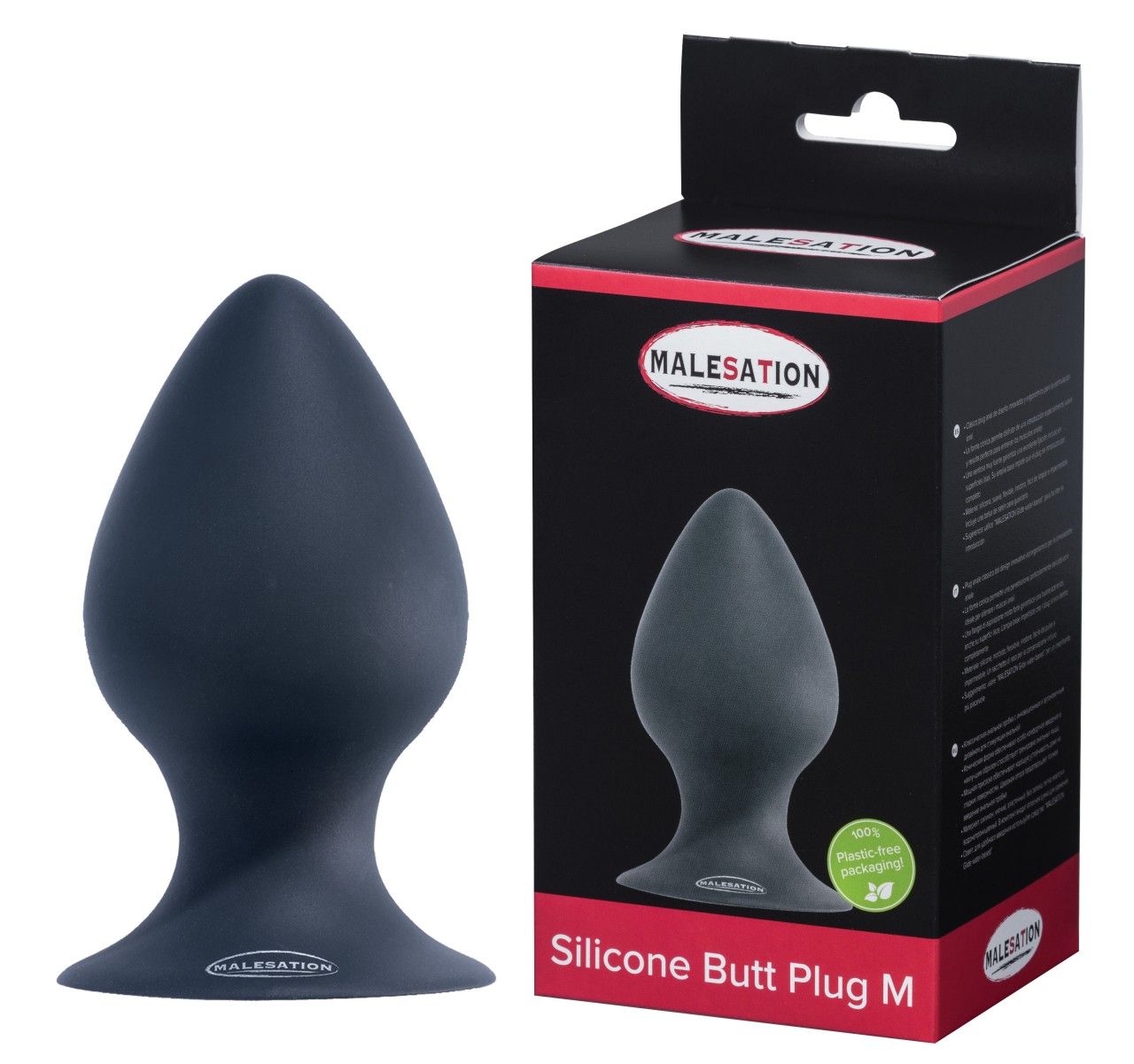 Dunkelgrauer Silikon-Analplug mit breiter Basis, Größe M. Inklusive Verpackung.