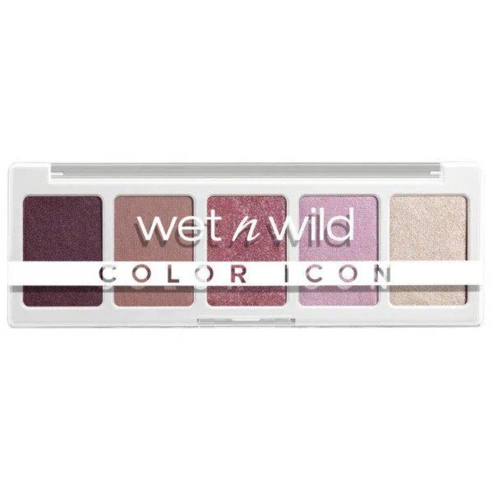 Lidschatten-Palette mit fünf Farbtönen. Weißes Gehäuse mit Produktnamen. Farbnuancen: Pflaume, Taupe, Rosa, Lavendel, Champagner.