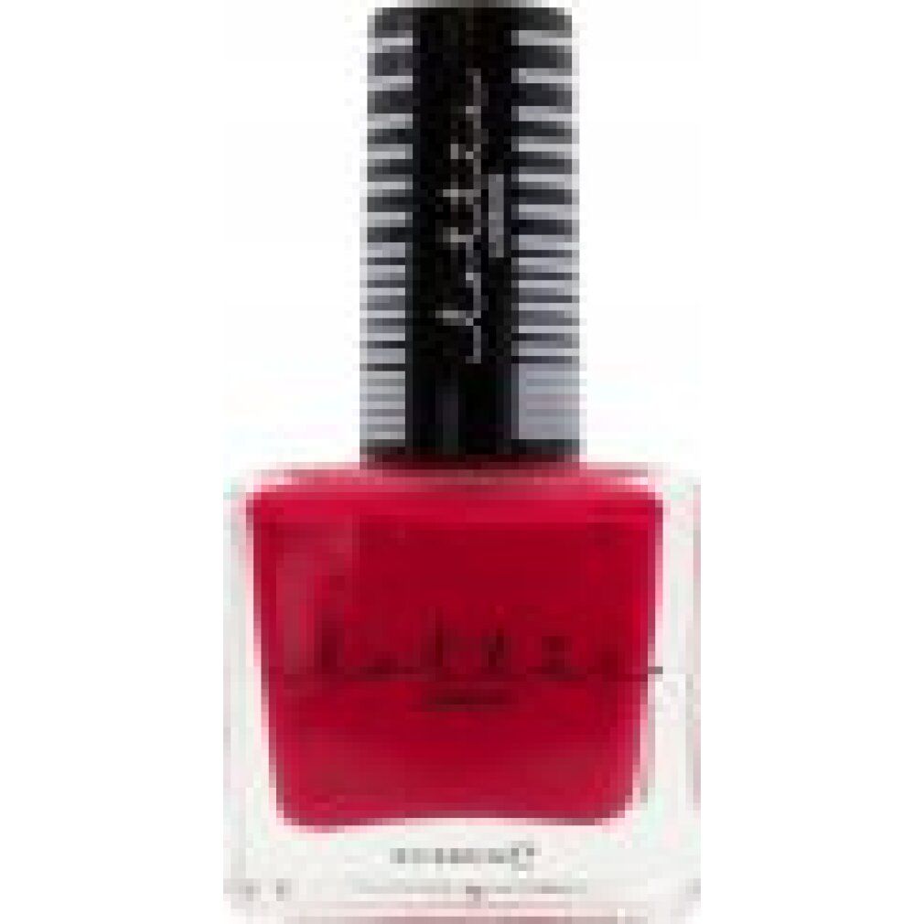 Roter Nagellack in quadratischer Glasflasche. Schwarzer Deckel mit weißem Schriftzug. Marke: Lottie London.