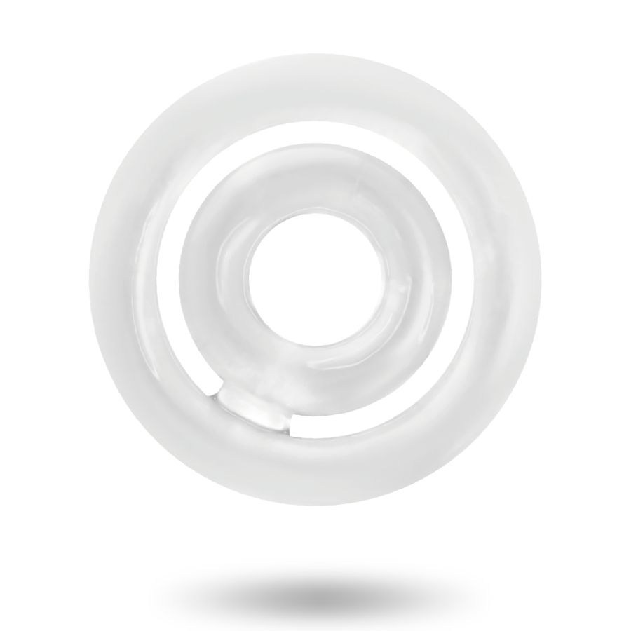 Klarer C-Ring, transparentes Material. Besteht aus drei konzentrischen Ringen. Ansicht von oben, mit Schatten.