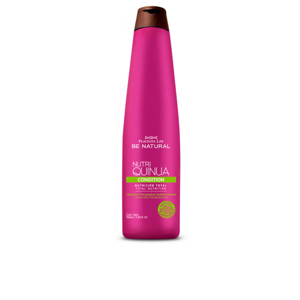 Flasche mit rosa Körper und braunem Deckel. Text: Be Natural Nutri Quinoa Condition.