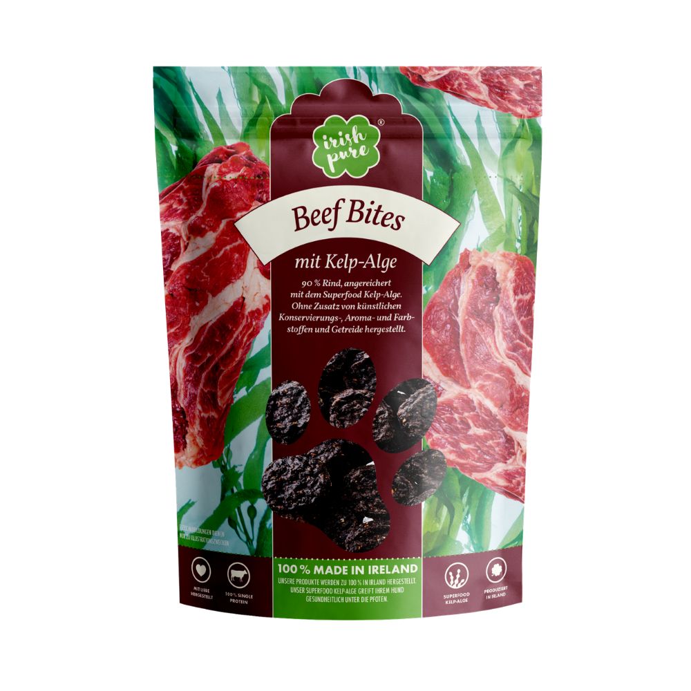 Tüte 'Beef Bites mit Kelp-Alge' für Hunde.