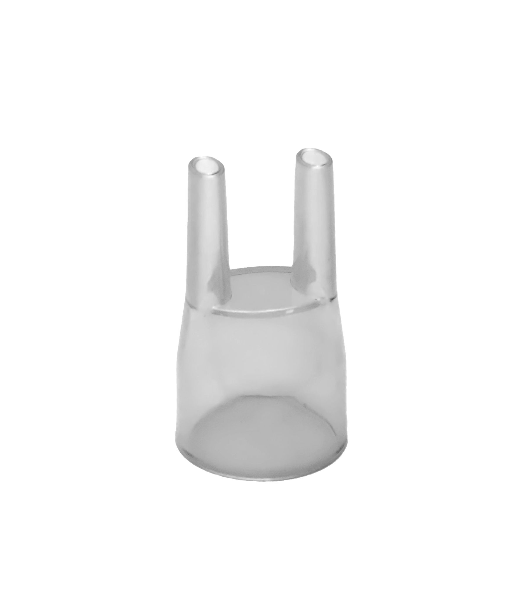 Transparenter Adapter mit zwei Öffnungen.