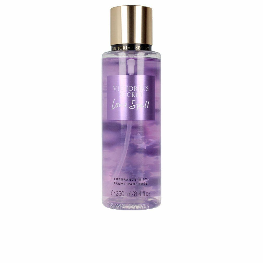 Körperspray mit goldfarbenem Deckel. Auf dem Etikett steht "Victoria's Secret Love Spell".