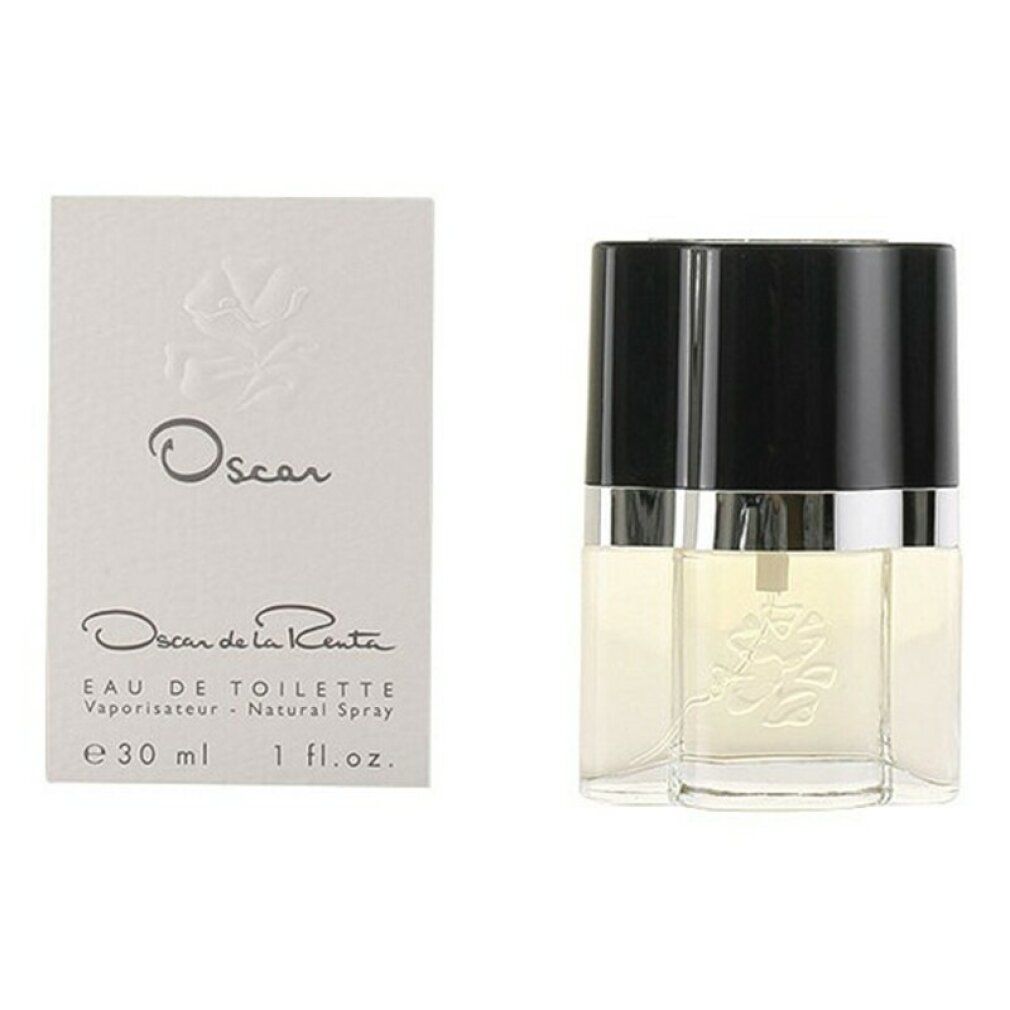 Parfümflakon und Verpackung. Aufschrift "Oscar De La Renta Eau De Toilette".