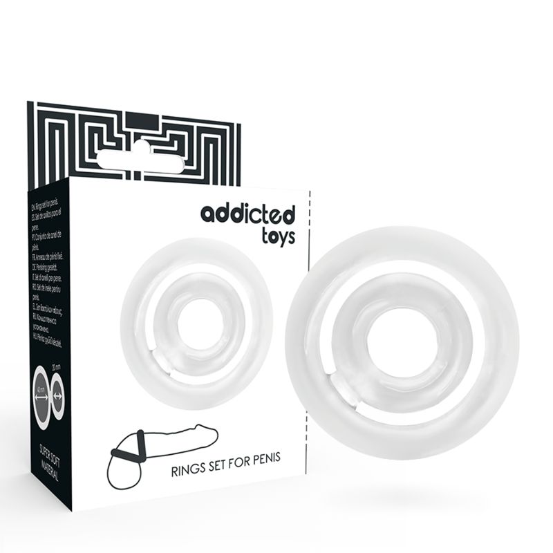 Zwei transparente C-Ringe aus flexiblem TPR-Material, einer davon auf der Verpackung.