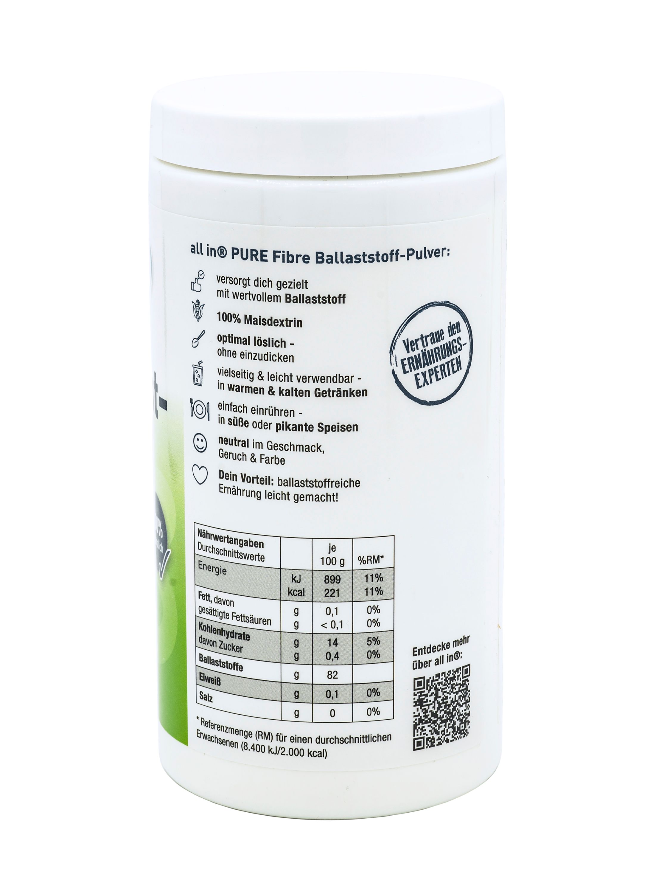 all in® PURE Ballaststoff Pulver geschmacksneutral