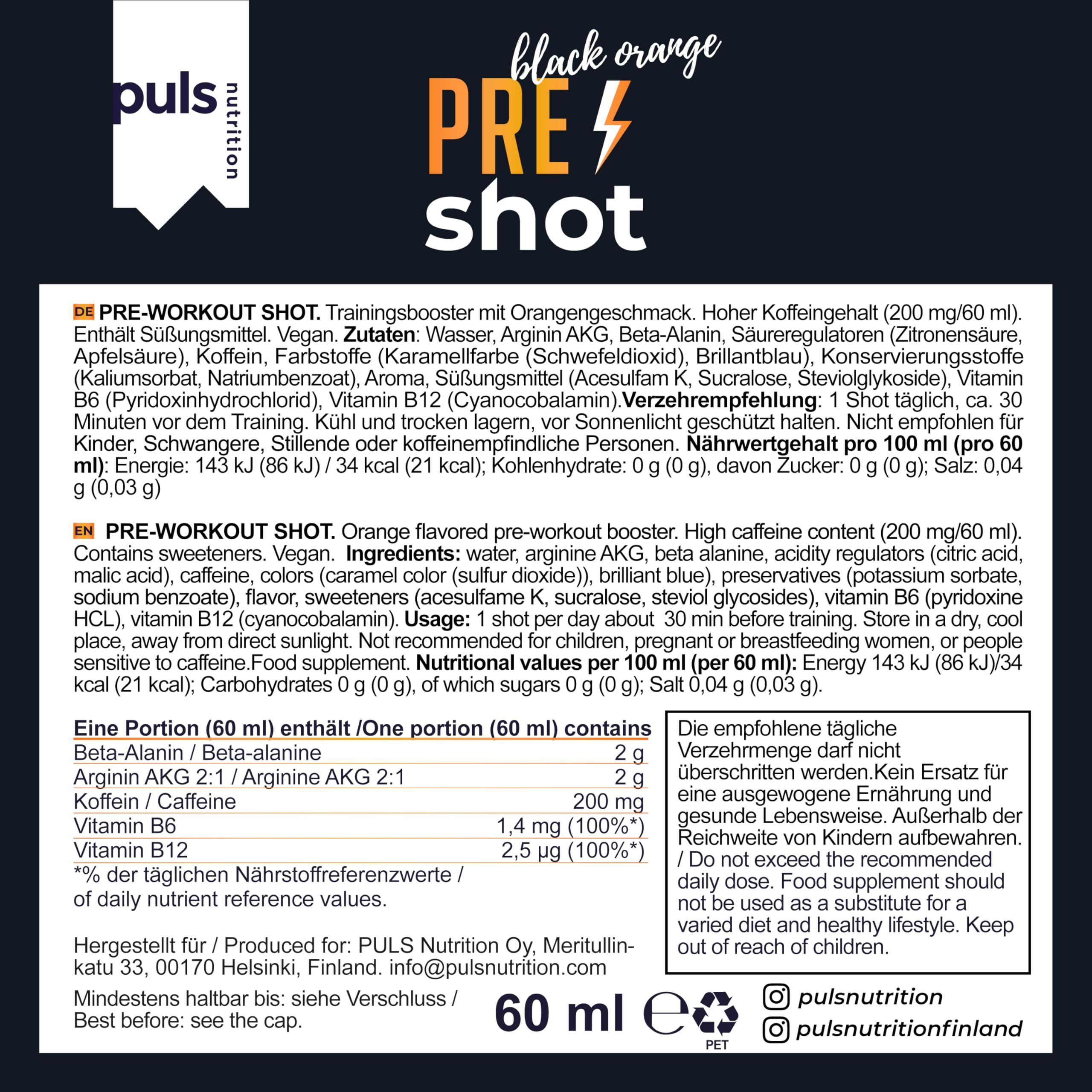 Puls Nutrition Pre Workout Shot Black Orange