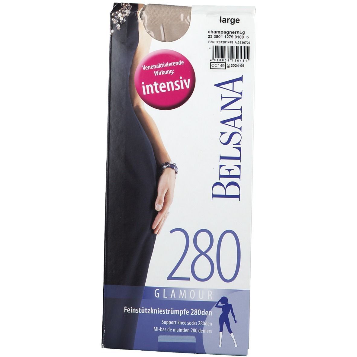Belsana Stütz 280den Glamour Kniestrumpf Größe large Farbe champagner normal