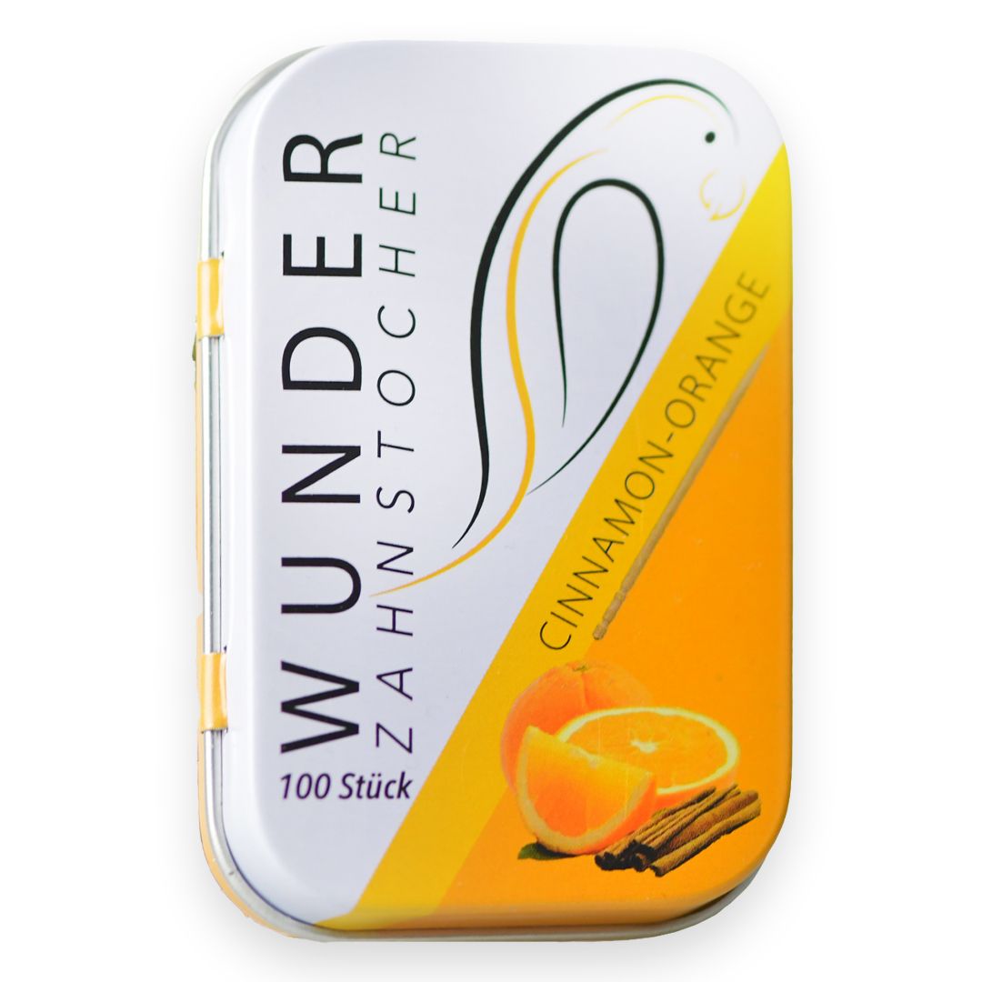 Wunder Zahnstocher - Zahnstocher mit Geschmack - Metalldose Zimt-Orange