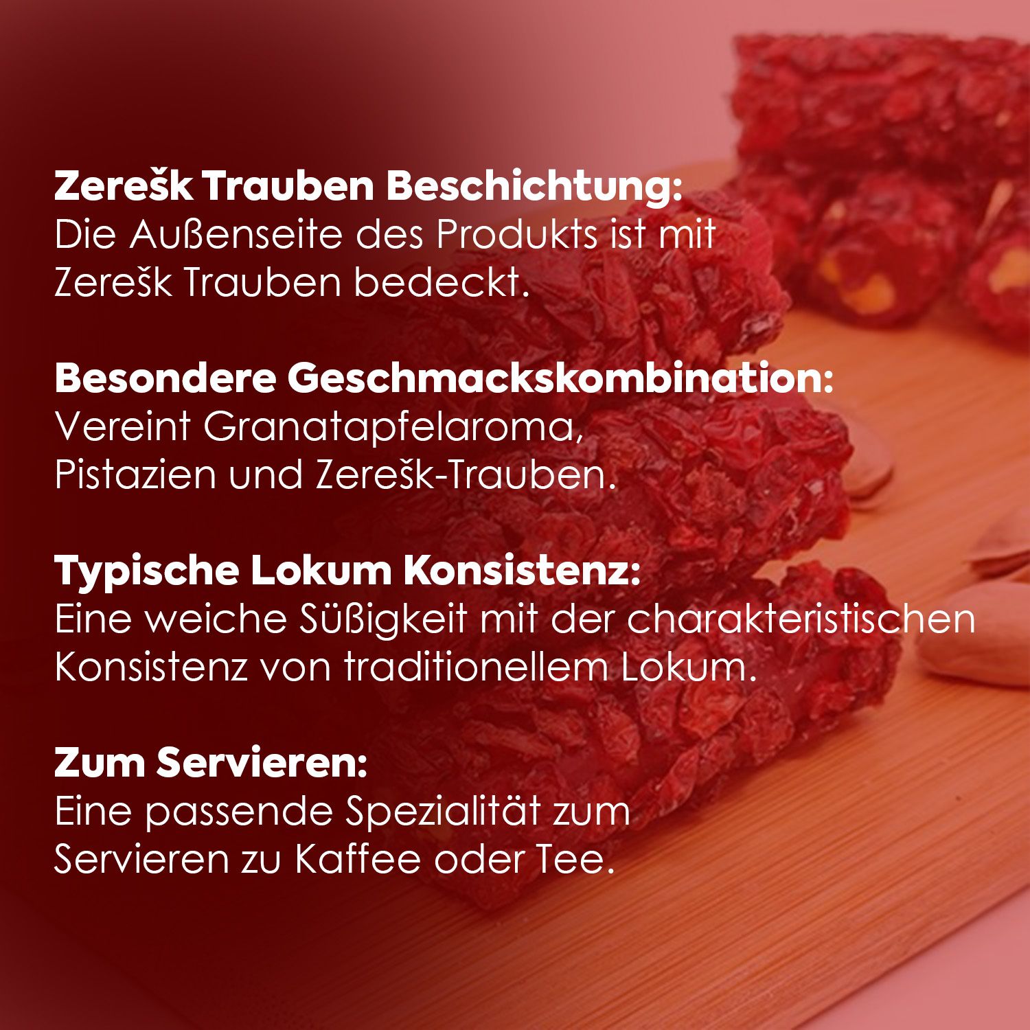 WeNatur Zereşk und Granatapfelgeschmack Pistazien Lokum