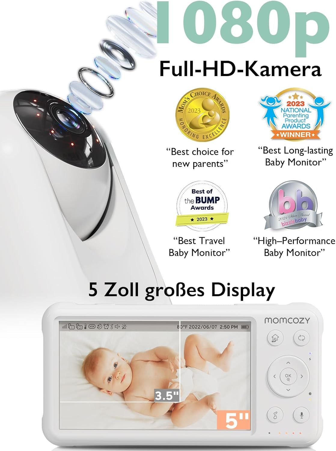 Momcozy Babyphone mit Kamera 5 Zoll 1080P HD-Video Babyphone
