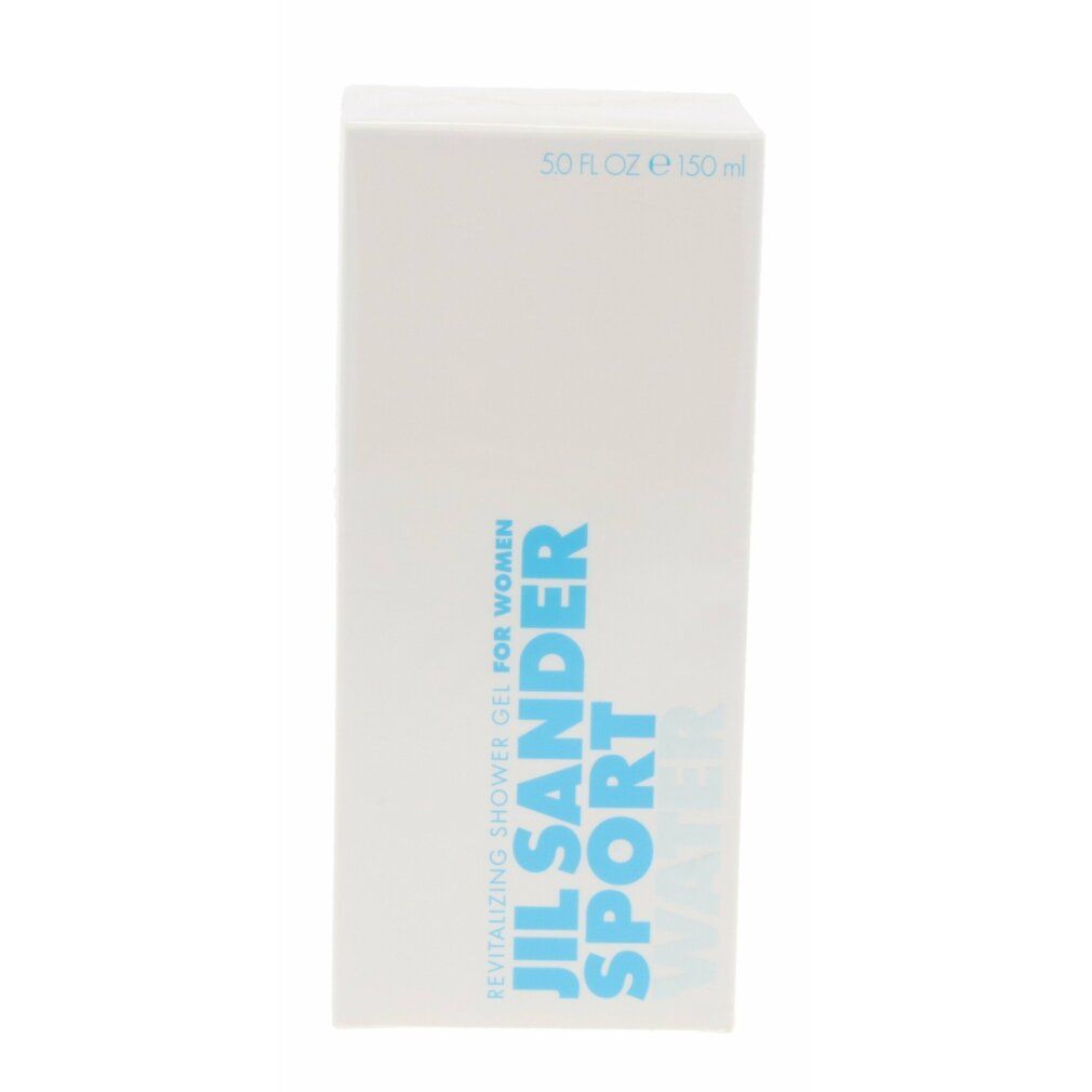 Weiße rechteckige Verpackung mit blauem Schriftzug: Jil Sander Sport Water. Oben: 5.0 FL. OZ e 150 ml.