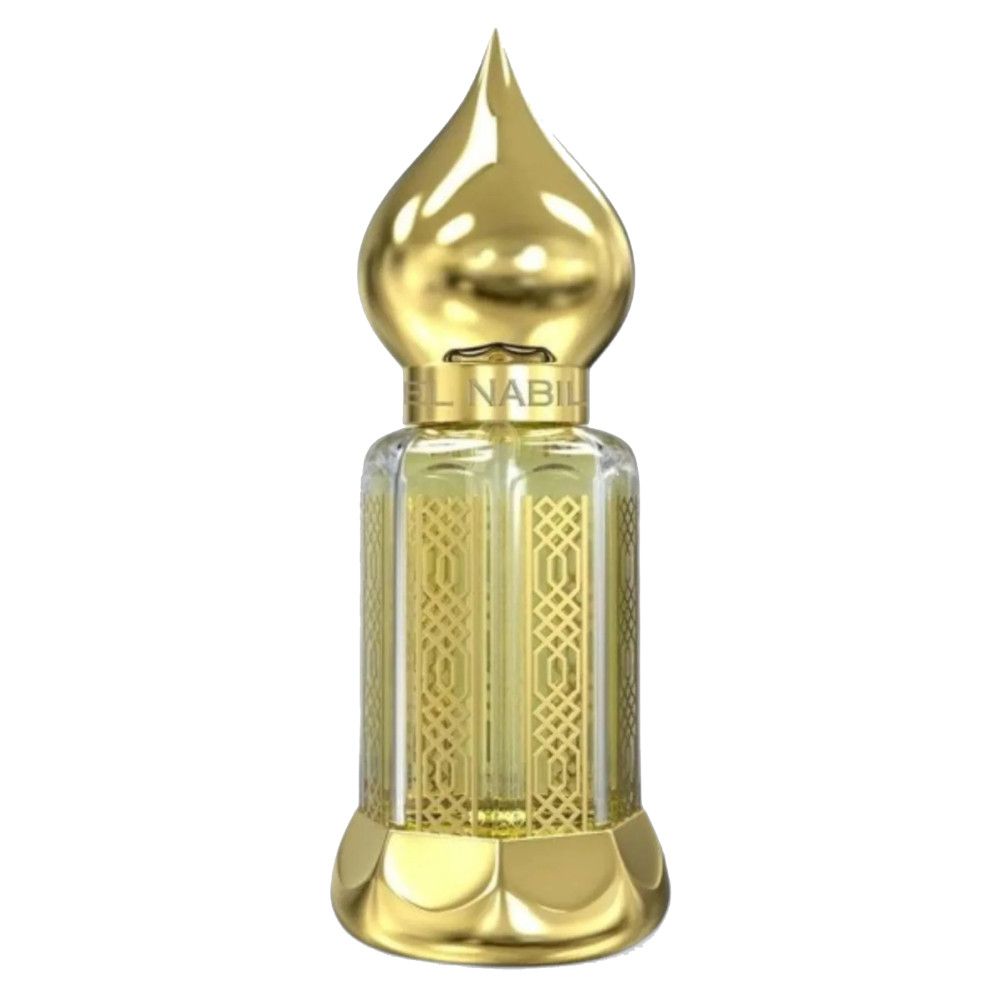 Goldfarbene Flasche mit goldenem Deckel. Aufschrift "EL NABIL" am Flaschenhals.