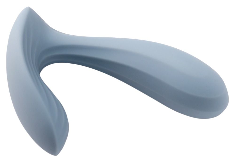 Staubblaues Wellness-Produkt mit geschwungener Form. Oberseite mit Rillen.