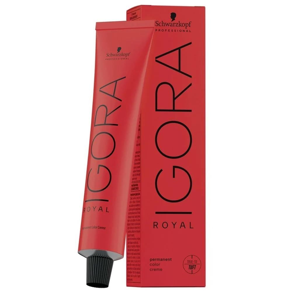 Rote Tube und Verpackung. Aufgedruckt: IGORA ROYAL, Permanent Color Creme. Marke: Schwarzkopf Professional.