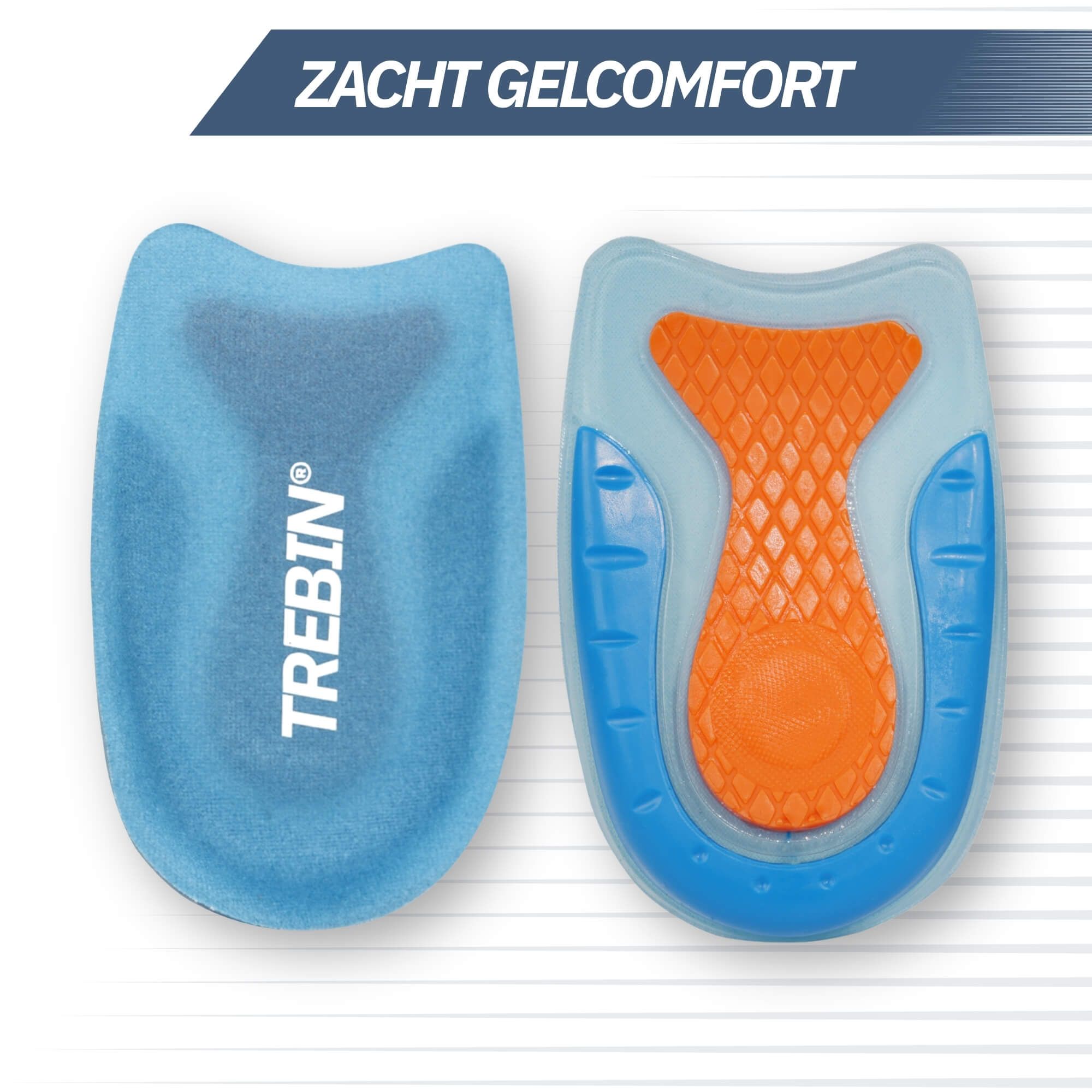 Verpackung mit "TREBIN GEL HIELKUSSENS" und zwei Einlagen, eine mit orangefarbenem Gel-Einsatz.