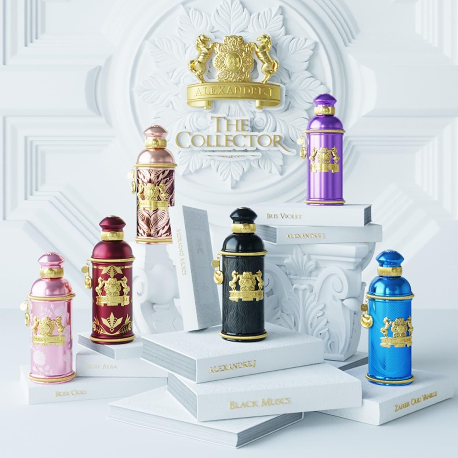 Sammlung von Alexandre.J The Collector Eau de Parfum Flakons in verschiedenen Farben.