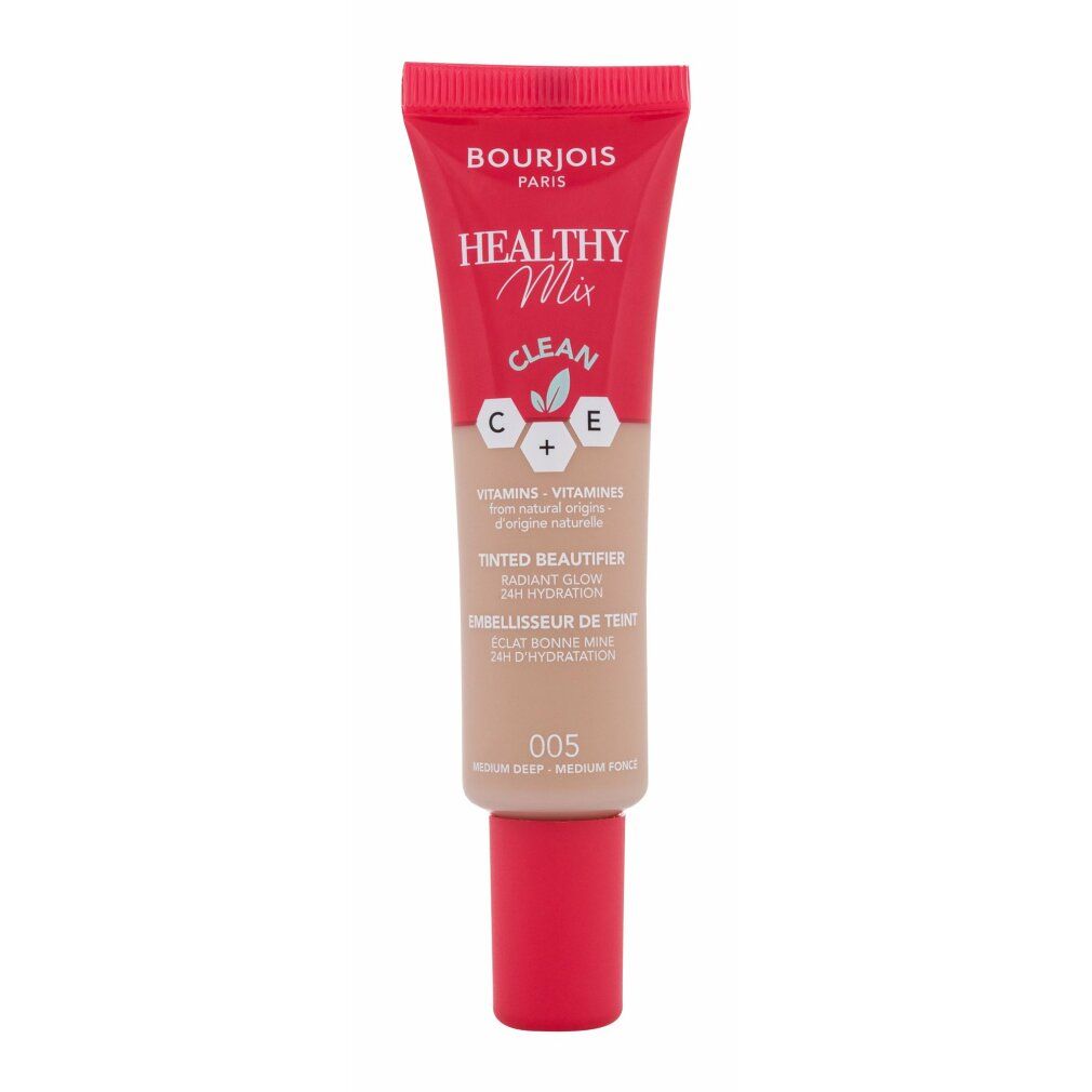 Rote Tube mit Aufschrift Bourjois Healthy Mix Clean. Farbton 005. Getönter Beautifier.