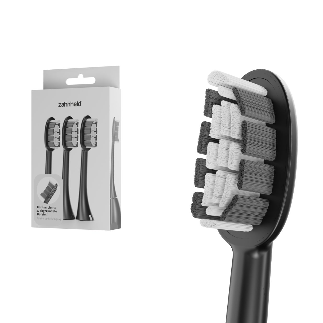 Zahnheld Bürstenkopf Basic Medium schwarz (3 Stück) - mittelharte Wechselköpfe