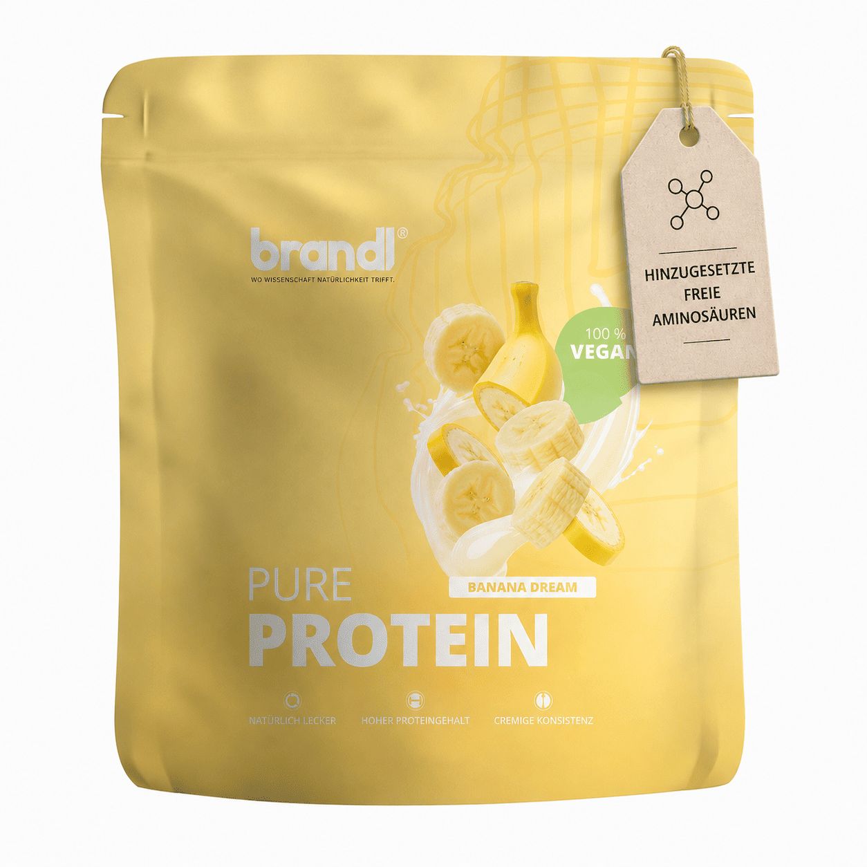 Veganes Proteinpulver, 1kg Beutel, Bananen-Aroma. Mit 100% veganen Aminosäuren.