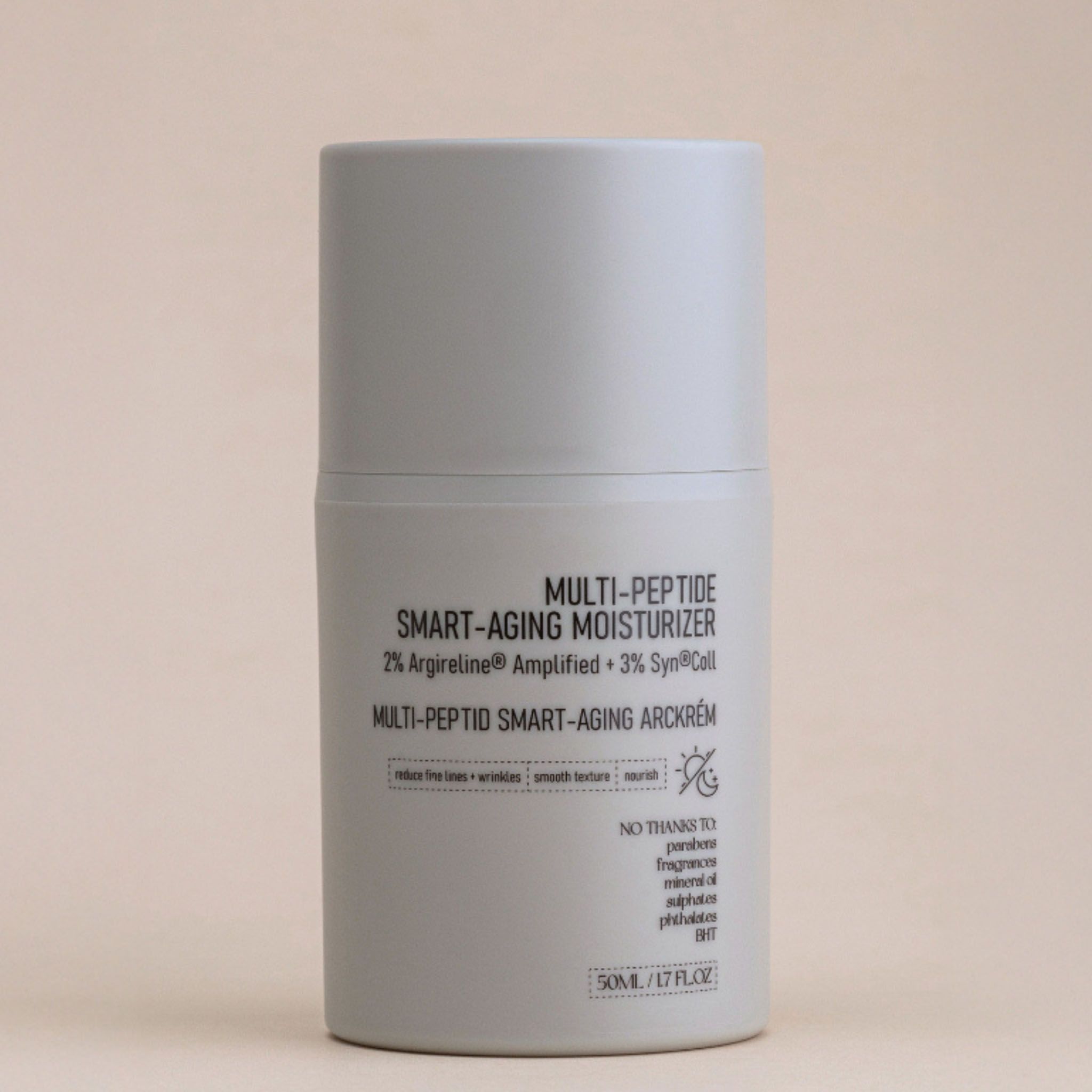 Grauer Tiegel mit Multi-Peptid Smart-Aging Feuchtigkeitscreme, 50ml.