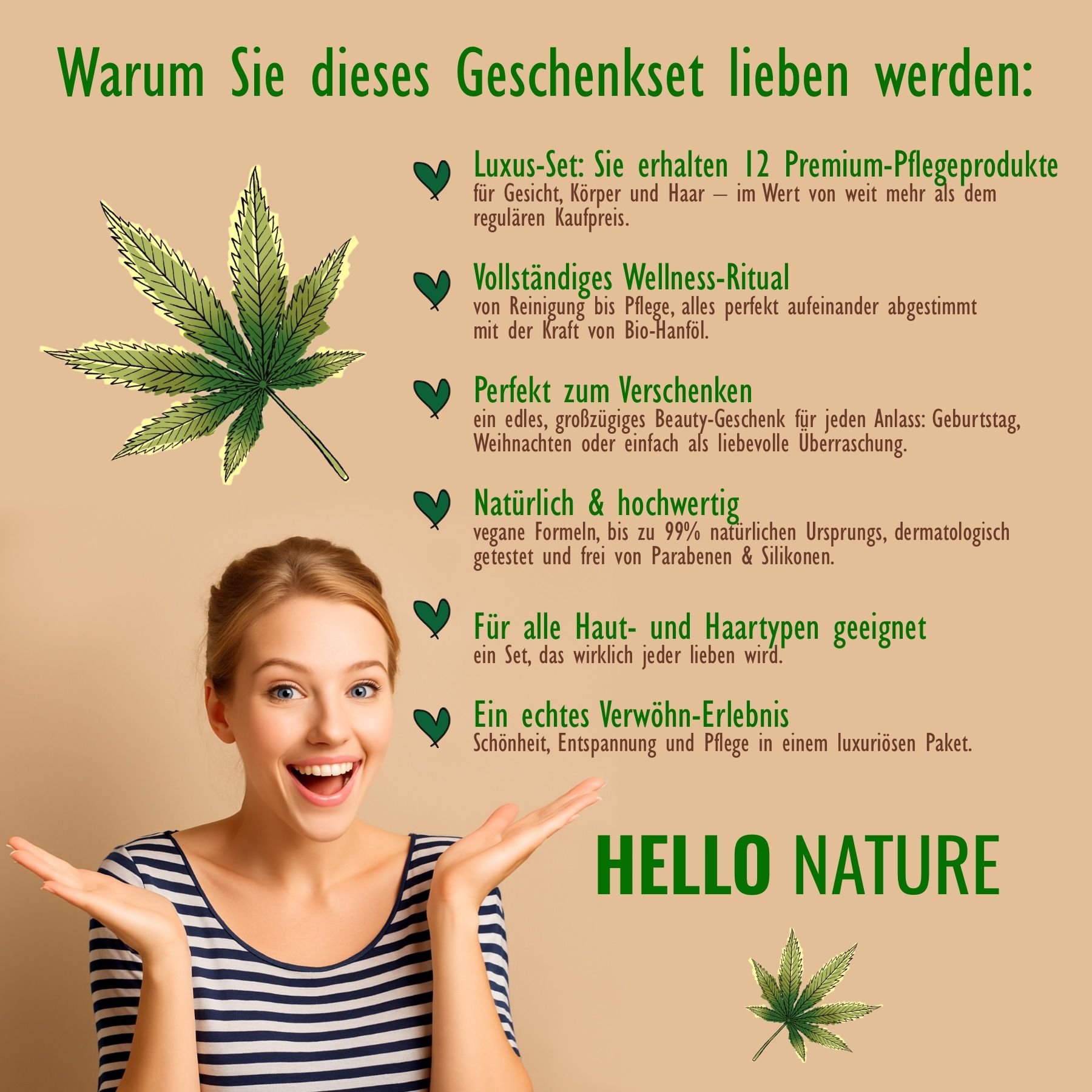 Hello Nature Pflege Haare Body Geschenkset Cannabis für Körperpflege