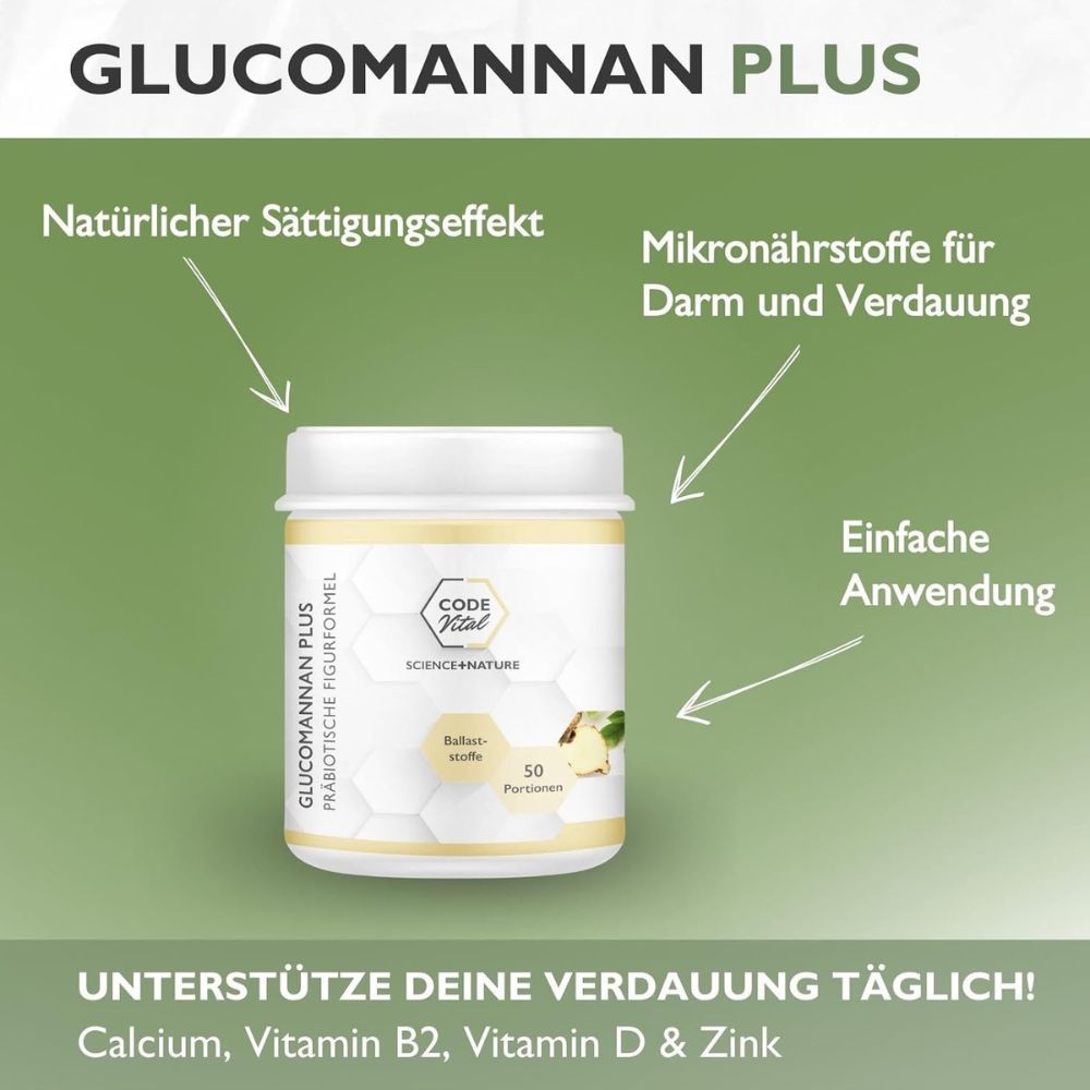CODE Vital Glucomannan Plus. Natürlicher Sättigungseffekt. Mikronährstoffe für Darm und Verdauung.