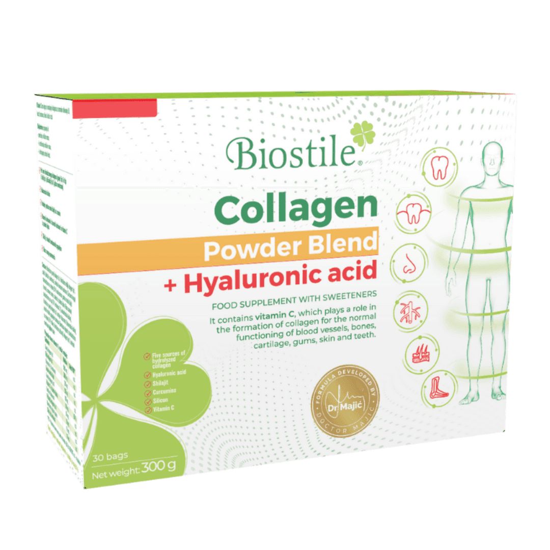Biostile Kollagen Powder Blend + Hyaluronic acid Packung. 30 Beutel, 300g. Enthält Vitamin C. Food Supplement.