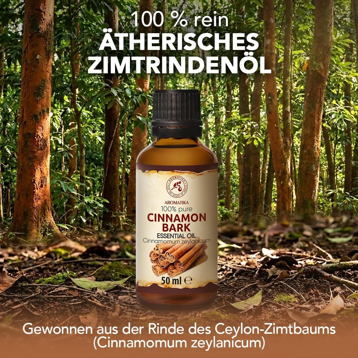 Flasche 50ml Zimtrindenöl ätherisches Öl, Maße 9.5x3.5cm.