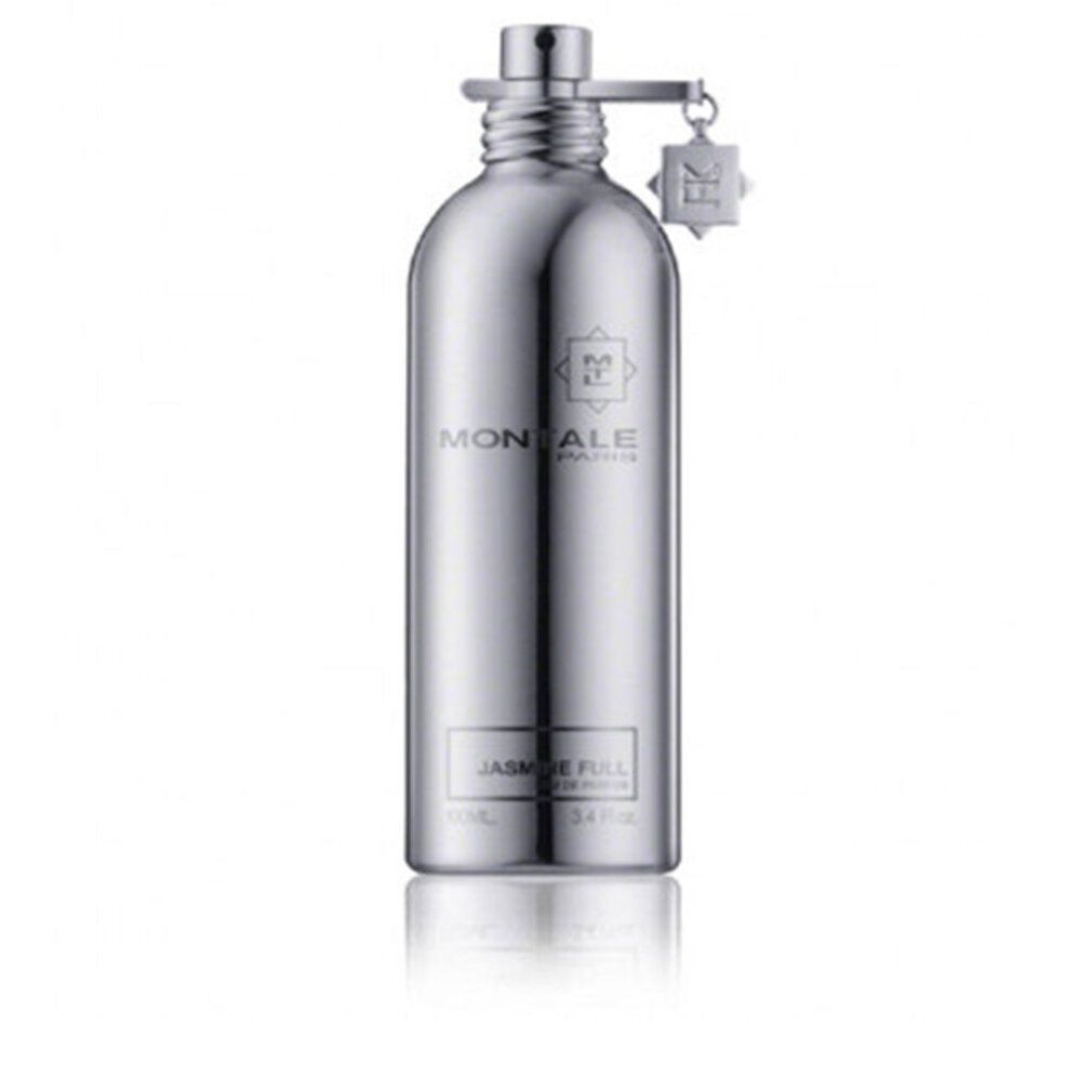 Silberne Flasche mit Zerstäuber und Anhänger. Aufschrift: Montale, Jasmin Full. Volumen: 100ml.