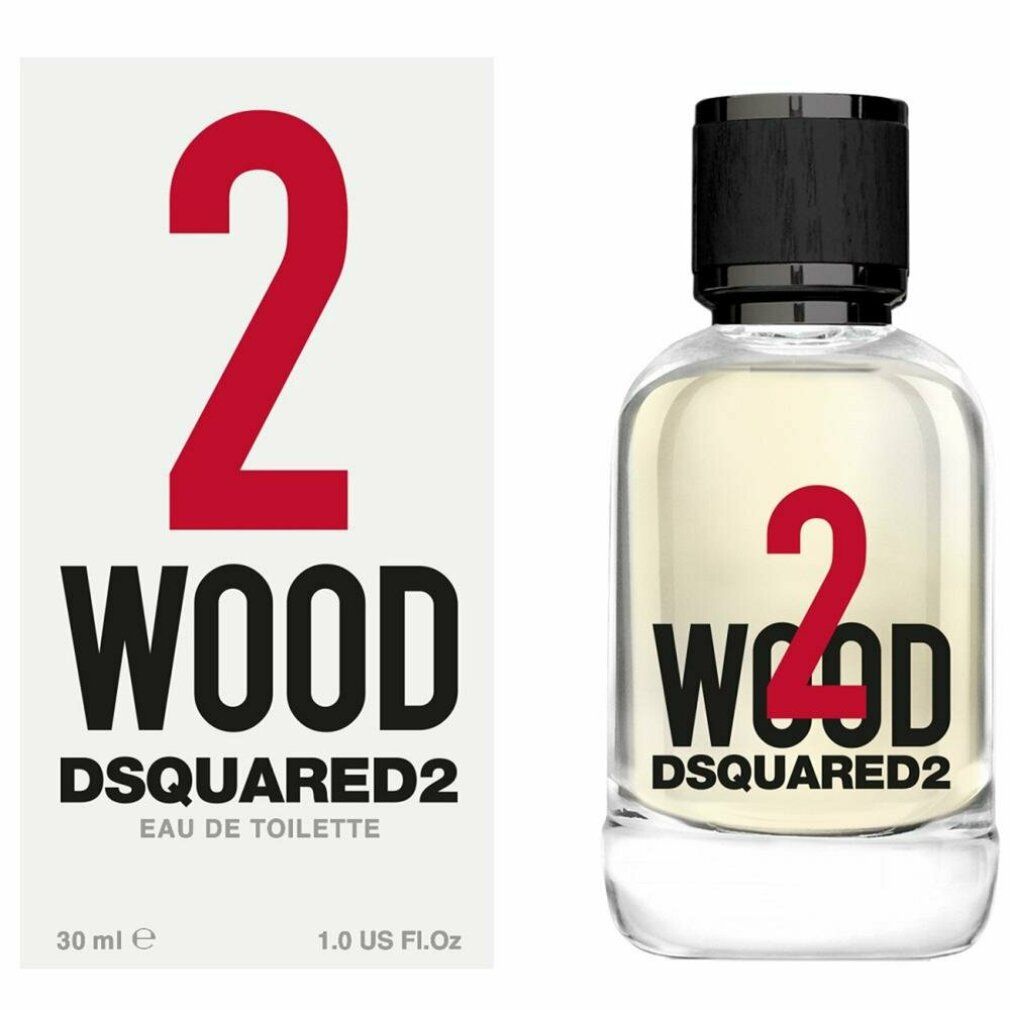 Dsquared2 Parfum 2 Wood Unisex-Duft, 30 ml, Eau de Toilette, in Glasflasche mit schwarzem Deckel und Verpackung.
