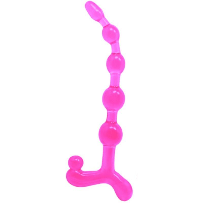 Rosa Analkugeln mit gebogener Form. Besteht aus mehreren Kugeln unterschiedlicher Größe, verbunden durch einen flexiblen Stiel.
