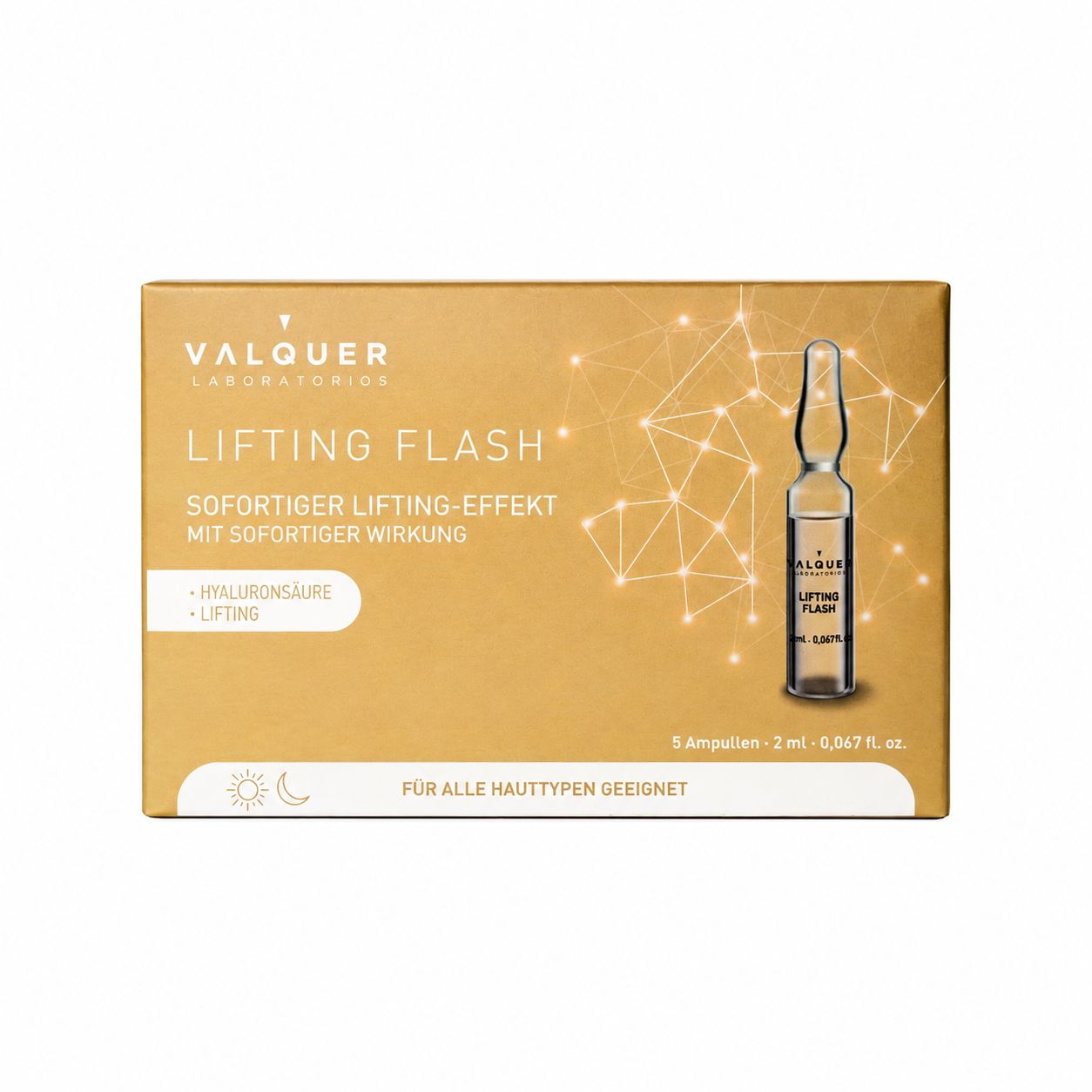 VALQUER LABORATOIRES Lifting Flash Ampullen: Sofortiger Lifting-Effekt mit Hyaluronsäure. 5 Ampullen à 2ml.