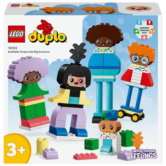 LEGO DUPLO-Set mit Figuren. Figuren in verschiedenen Farben und Formen. Verpackung mit Produktname und Altersempfehlung.