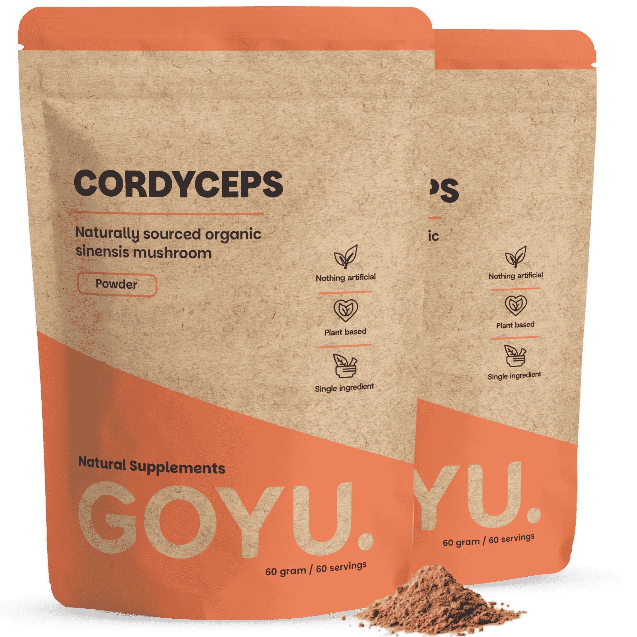 Zwei Packungen GOYU Cordyceps Pulver, natürlich gewonnen, bio, aus Sinensis-Pilzen.