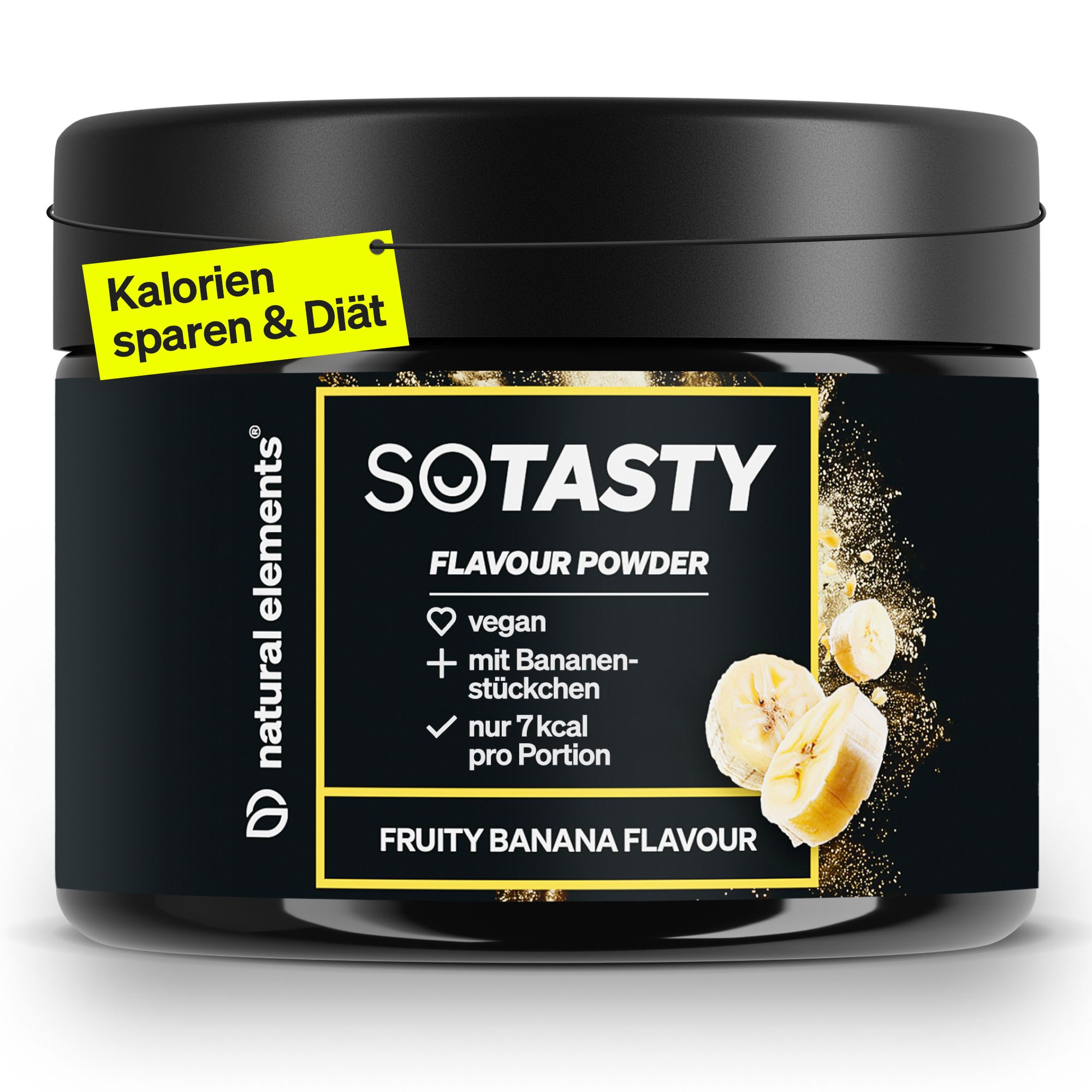 SOTASTY FLAVOUR POWDER, Bananen-Geschmack, vegan, 7 kcal pro Portion.