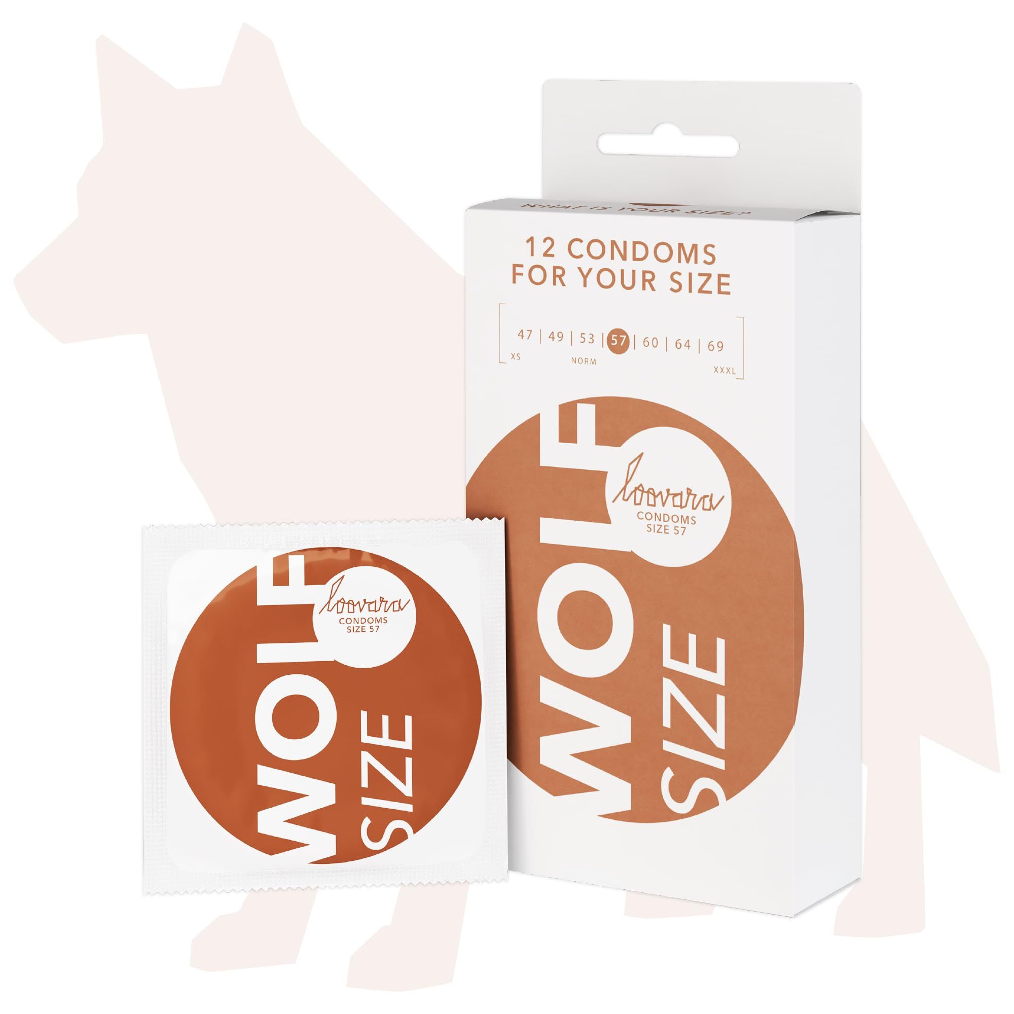 Loovara Wolf Kondom Größe 57mm, 12 Stück Packung und Einzelpackung.