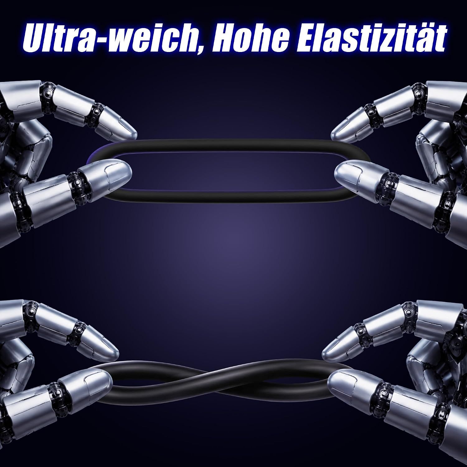 Eine Reihe von sechs schwarzen Ringen, die auf weißem Hintergrund angeordnet sind.