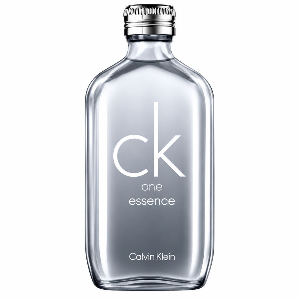 CK ONE ESSENCE Eau de Parfum Flakon mit silbernem Verschluss.