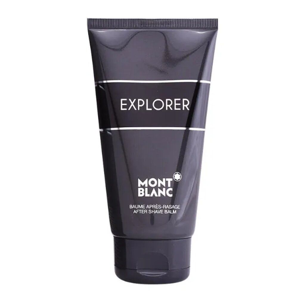 Dunkelgraue Tube mit weißer Aufschrift EXPLORER, MONTBLANC-Logo und Text. After Shave Balm.