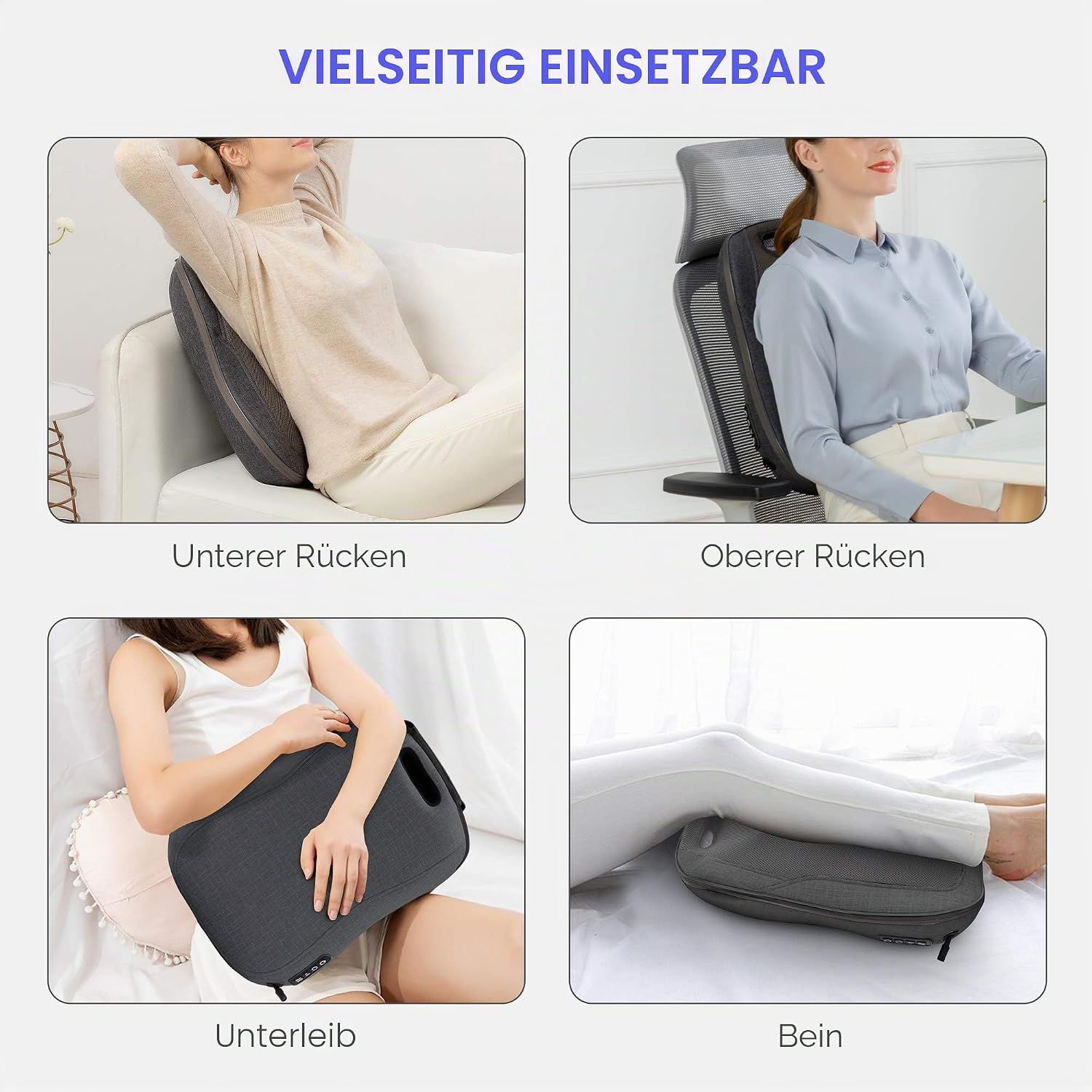 Graues Nackenkissen mit Griff, für Rücken, Nacken und Beine.