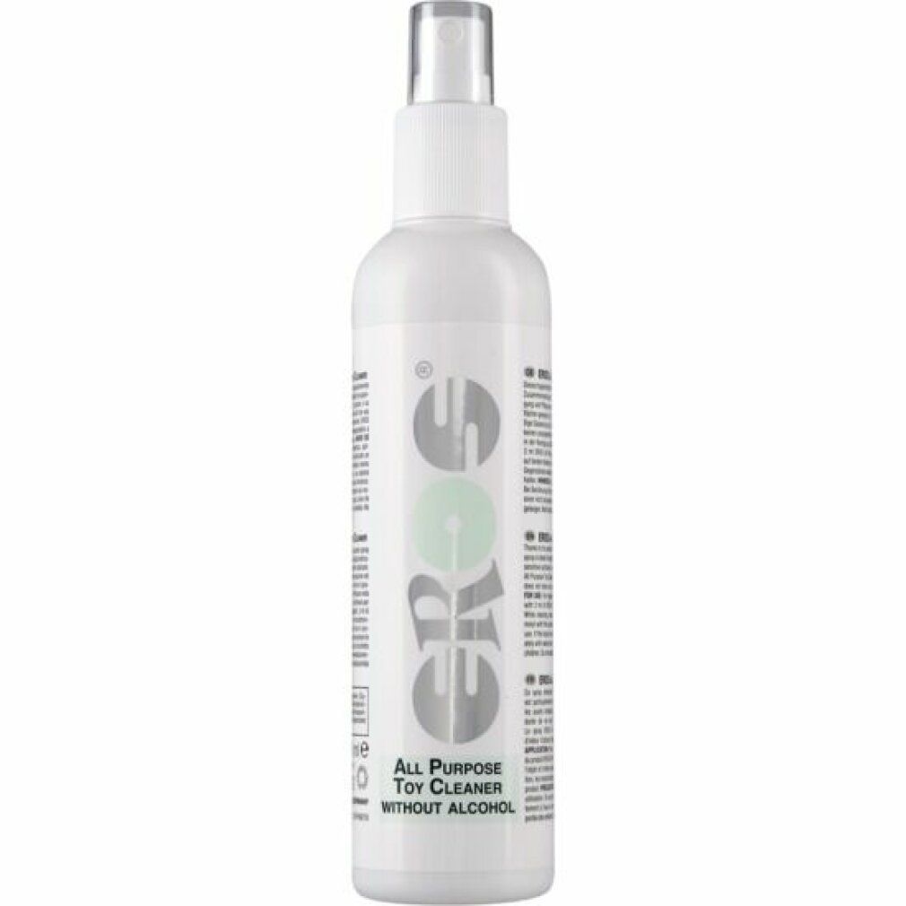 Weiße Sprühflasche mit "EROS"-Logo und Text "All Purpose Toy Cleaner without alcohol".