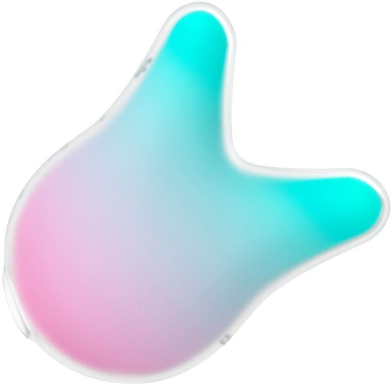 Stimulator in Handform, Farbverlauf von Pink zu Türkis. Transparenter Rand.
