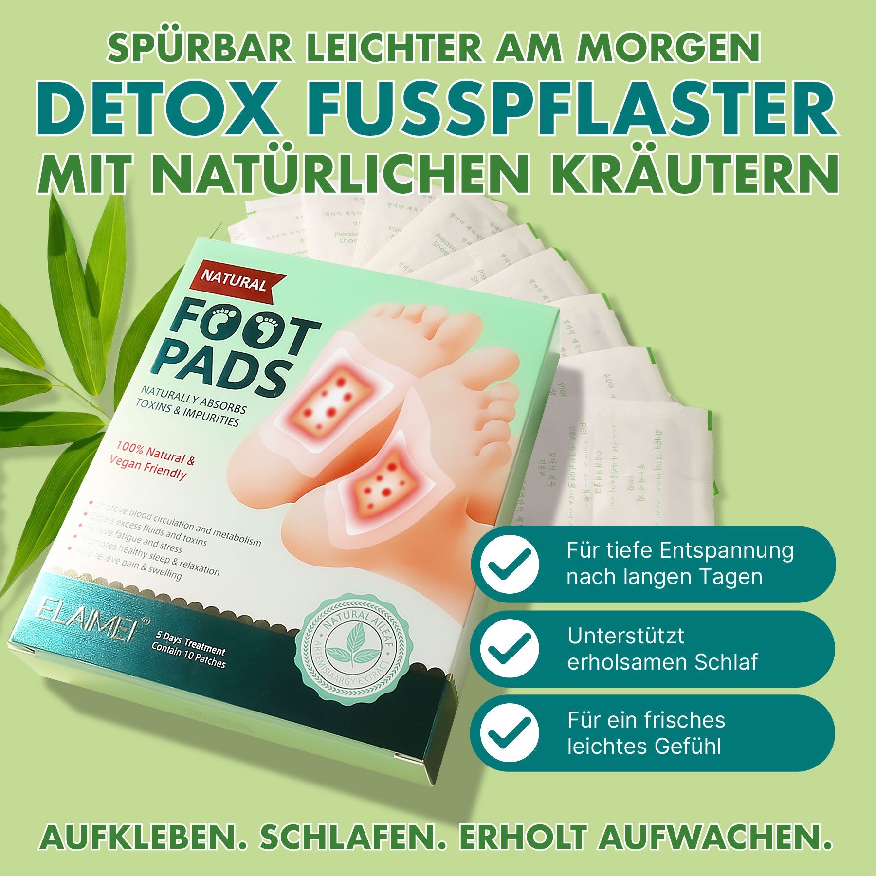 ALIVER Fußmaske Detox Pflaster mit Bambusessig für Fußpflege