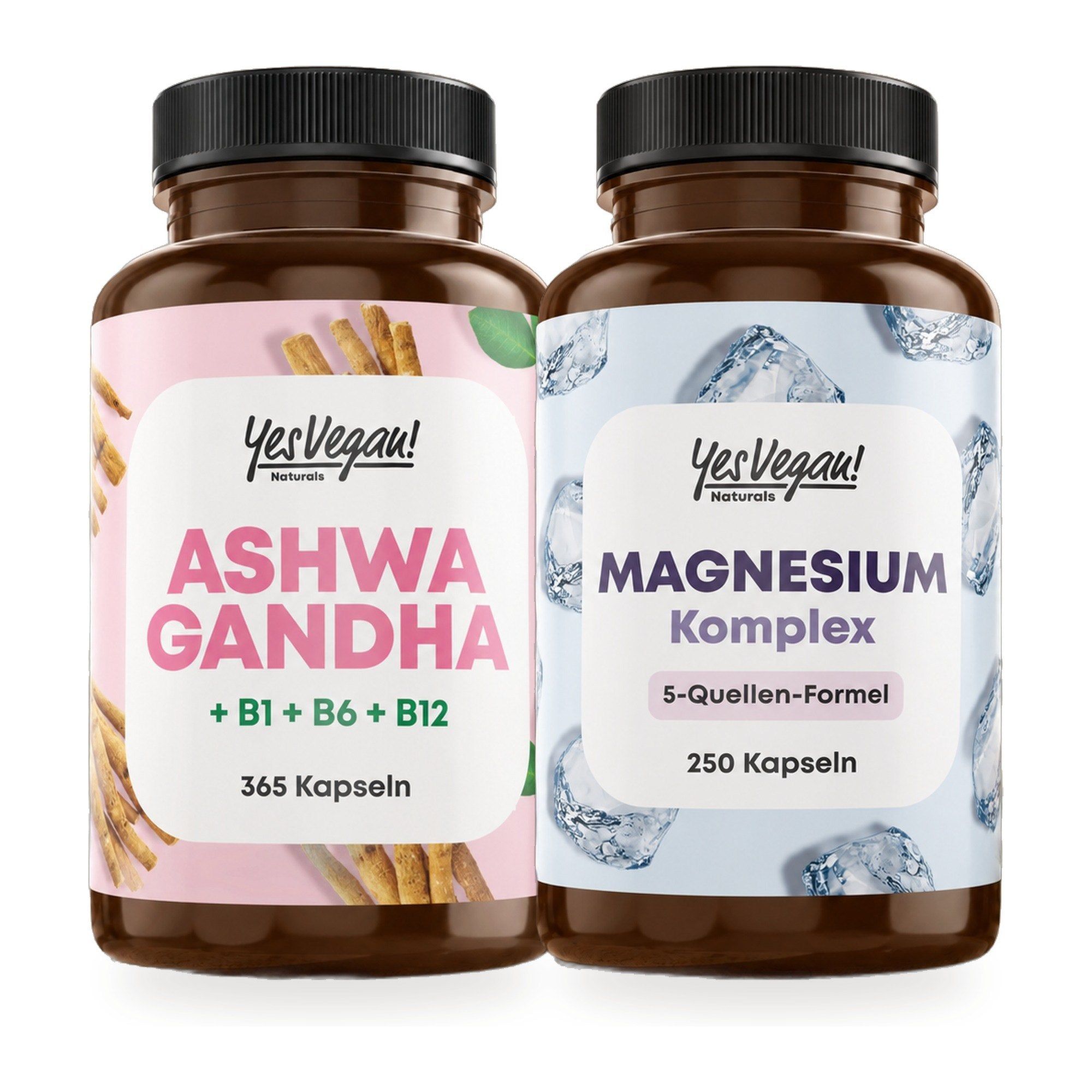 Drei Flaschen Nahrungsergänzungsmittel: Eisen Komplex, Sun Vitamins und Super Mushroom Komplex.